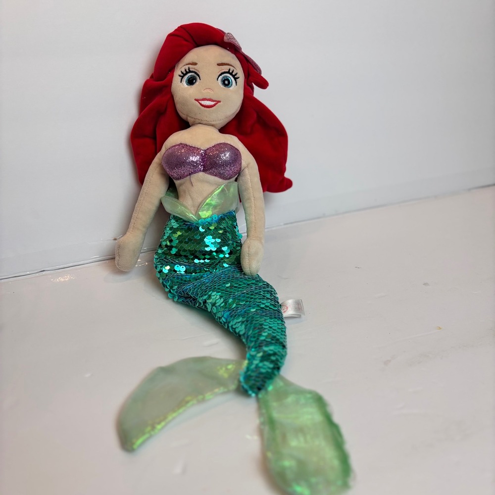 Disney The Little Mermaid Ariel Plush Toy Sparkly Sequin Tail‎ Mermaid Doll